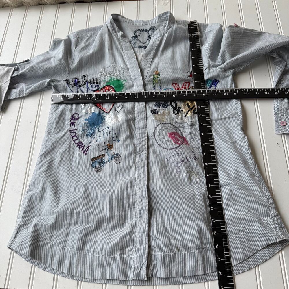 Desigual "We & You" button-down blouse  artsy long-sleeve top Size M - Picture 2 of 14